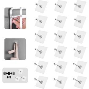 Self Adhesive Screw Set,No Drilling Wall Hanging Tool,Traceless Sticker Hook,Easy Mounted Back Glue Hanger,Strong Bearing/Nail Free/Stainless Steel/Heavy Duty/Waterproof/Seamless/Reusable(18pcs)