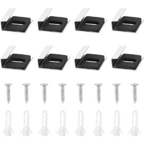Metal Mirror Clips, 8pcs Metal Mirror Holder Kit with Screws Rubber Pads Mirror Clips Heavy Duty Mirror Hanger for Frameless Mounting Wall Tile Billboard Display