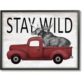 Stupell Industries Stay Wild Moose Antique Red Pickup Truck, Design by Lettered and Lined