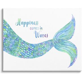 Stupell Industries Happiness Comes in Waves Detailed Mermaid Tail Sentiment, Design by Jackie Decker