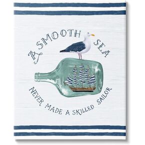 Stupell Industries Nautical Beach Saying Seagull Grainy Stripes Pattern, Design by Raquel Maciel