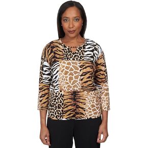 Alfred Dunner Classics Animal Patch Print Cotton Sweater