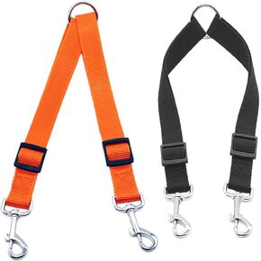 2 PCS Double Dog Lead Splitter Lightweight Leash Splitter Strong Nylon Dog Lead Coupler for Walking Suitable for Medium Puppy Dog Orange/Black
