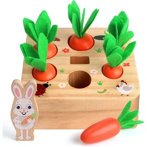 SKYFIELD Carrot Harvest Game Wooden Toy for Baby Boys and Girls 1 2 3 Year Old, Educational Shape Sorting Matching Puzzle Gift Toy with 7 Sizes Carrots.Great Montessori Toy for Toddlers 1-3