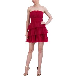 BCBGMAXAZRIA Women's Strapless Straight Neck Mini Evening Dress