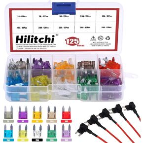 Hilitchi 125 Pcs in Total 5 Pcs 12V Car Add-a-Circuit Fuse Smal Tap ATM APM Blade Fuse Holder with 120 Pcs Fuse (2A 3A 5A 7.5A 10A 15A 20A 25A 30A 35A)