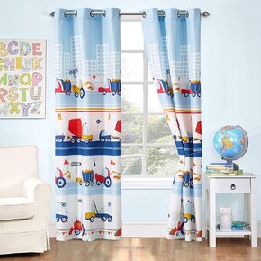 Kids Zone Home Linen 2 Panel Curtain Set with Grommet for Boys Girls Teens Bedroom Multicolor Set Construction Cranes Mobile Crane Cement Truck TLB Blue White Red Yellow New