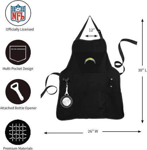 Team Sports America Outdoor NFL Black Grilling Apron | Los Angeles Chargers | Made of Durable Cotton | Beverage Opener and Multi-Tool | Sports and Tailgaiting Apparel in Saudi Arabia