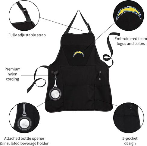 Team Sports America Outdoor NFL Black Grilling Apron | Los Angeles Chargers | Made of Durable Cotton | Beverage Opener and Multi-Tool | Sports and Tailgaiting Apparel in Saudi Arabia