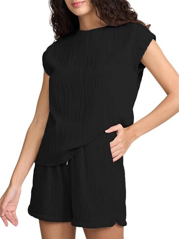 Women's Summer 2 Piece Outfits Lounge Sets Textured Casual Tracksuit for Women Short Sleeve Loungewear with Pockets in Saudi Arabia