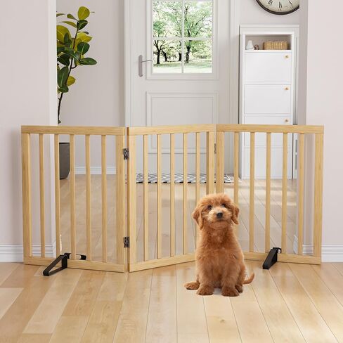 Freestanding Extra Wide Dog Gate Indoor, 6-Panel Wooden Pet Gate with 2 Metal Stands and 360°Hinge, Tall Dog Gates for Doorways, Stairs, Doorways, Kitchen, Foldable Safety Fence, 110"W x 32"H - Walnut in Saudi Arabia