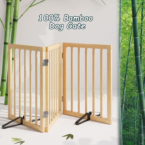 Freestanding Extra Wide Dog Gate Indoor, 6-Panel Wooden Pet Gate with 2 Metal Stands and 360°Hinge, Tall Dog Gates for Doorways, Stairs, Doorways, Kitchen, Foldable Safety Fence, 110"W x 32"H - Walnut in Saudi Arabia