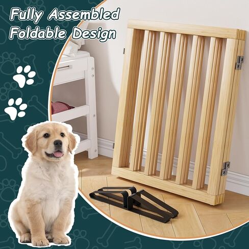 Freestanding Extra Wide Dog Gate Indoor, 6-Panel Wooden Pet Gate with 2 Metal Stands and 360°Hinge, Tall Dog Gates for Doorways, Stairs, Doorways, Kitchen, Foldable Safety Fence, 110"W x 32"H - Walnut in Saudi Arabia