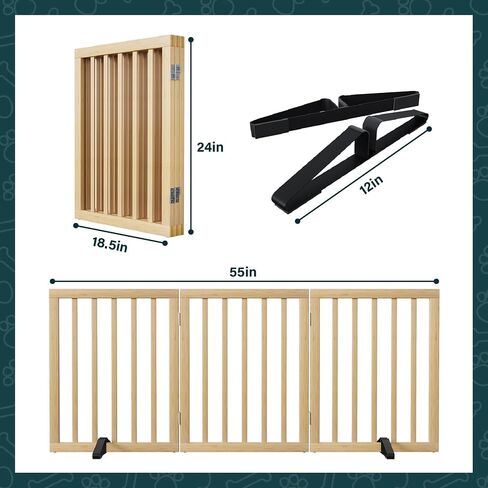 Freestanding Extra Wide Dog Gate Indoor, 6-Panel Wooden Pet Gate with 2 Metal Stands and 360°Hinge, Tall Dog Gates for Doorways, Stairs, Doorways, Kitchen, Foldable Safety Fence, 110"W x 32"H - Walnut in Saudi Arabia