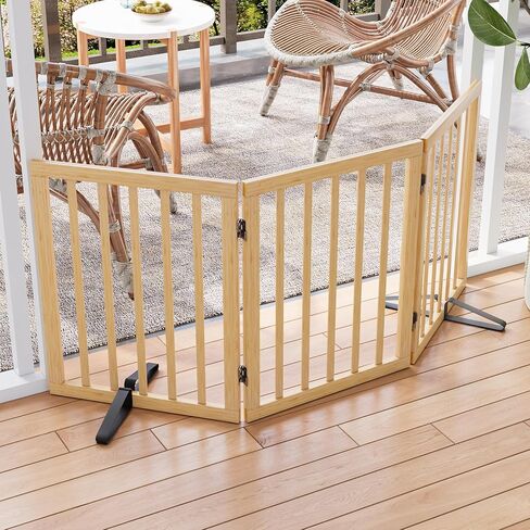 Freestanding Extra Wide Dog Gate Indoor, 6-Panel Wooden Pet Gate with 2 Metal Stands and 360°Hinge, Tall Dog Gates for Doorways, Stairs, Doorways, Kitchen, Foldable Safety Fence, 110"W x 32"H - Walnut in Saudi Arabia