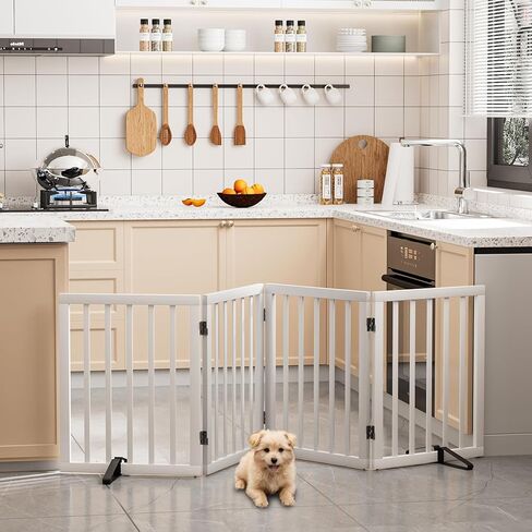 Freestanding Extra Wide Dog Gate Indoor, 6-Panel Wooden Pet Gate with 2 Metal Stands and 360°Hinge, Tall Dog Gates for Doorways, Stairs, Doorways, Kitchen, Foldable Safety Fence, 110"W x 32"H - Walnut in Saudi Arabia