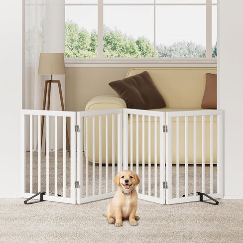 Freestanding Extra Wide Dog Gate Indoor, 6-Panel Wooden Pet Gate with 2 Metal Stands and 360°Hinge, Tall Dog Gates for Doorways, Stairs, Doorways, Kitchen, Foldable Safety Fence, 110"W x 32"H - Walnut in Saudi Arabia