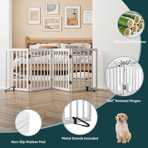 Freestanding Extra Wide Dog Gate Indoor, 6-Panel Wooden Pet Gate with 2 Metal Stands and 360°Hinge, Tall Dog Gates for Doorways, Stairs, Doorways, Kitchen, Foldable Safety Fence, 110"W x 32"H - Walnut in Saudi Arabia
