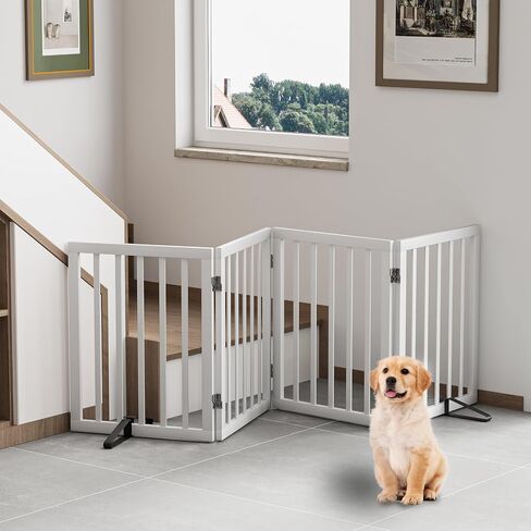 Freestanding Extra Wide Dog Gate Indoor, 6-Panel Wooden Pet Gate with 2 Metal Stands and 360°Hinge, Tall Dog Gates for Doorways, Stairs, Doorways, Kitchen, Foldable Safety Fence, 110"W x 32"H - Walnut in Saudi Arabia
