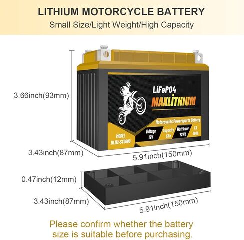 YTX7A-BS/YTX9-BS/YTZ10S-BS/YT12A-BS/YTZ12S-BS 12V 6Ah 360A Lithium Powersports Battery with Smart BMS, Compatible Motorcycle, ATV, UTV, Scooter, 4 Wheeler, Lawn Mower, and Generator Battery in Kuwait