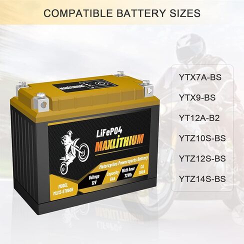 YTX7A-BS/YTX9-BS/YTZ10S-BS/YT12A-BS/YTZ12S-BS 12V 6Ah 360A Lithium Powersports Battery with Smart BMS, Compatible Motorcycle, ATV, UTV, Scooter, 4 Wheeler, Lawn Mower, and Generator Battery in Kuwait