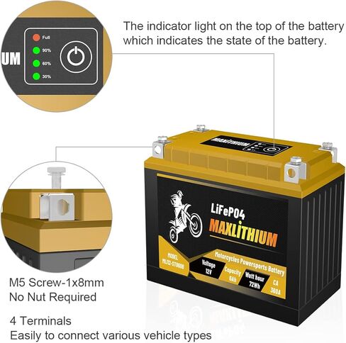 YTX7A-BS/YTX9-BS/YTZ10S-BS/YT12A-BS/YTZ12S-BS 12V 6Ah 360A Lithium Powersports Battery with Smart BMS, Compatible Motorcycle, ATV, UTV, Scooter, 4 Wheeler, Lawn Mower, and Generator Battery in Kuwait