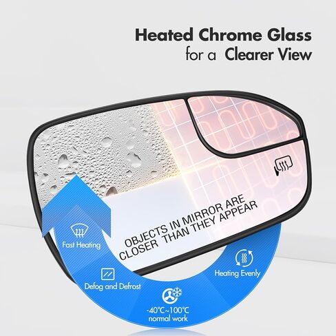 Driver Side Mirror Replacement for Ford Fusion 2013 2014 2015 2016 2017 2018 2019 2020, Left Side Exterior Mirror Glass, Heated, Chrome Convex Mirror with Backing Plate DS7Z17K707F in Saudi Arabia