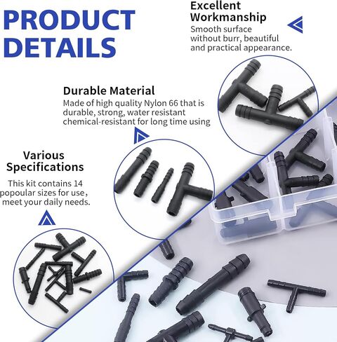1/8" 5/32" 3/16" 1/4" 5/16" 3/8" High Performance Automotive Silicone Vacuum Tubing Hose line Kit 6PCS 5FT with 126PCS 13 Sizes Nylon Vacuum Connectors (BLACK) in Saudi Arabia