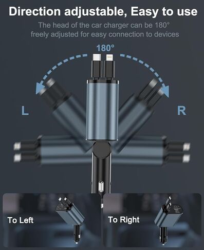 شاحن سيارة قابل للسحب مع 100 وات، شاحن سيارة سريع 4 في 1 لمحول شاحن هاتف iPhone للسيارة مع كابلات قابلة للسحب ومنفذي شحن شاحن قابل للسحب لهاتف iPhone 15/14/13/12 وGalaxy وPixel in Kuwait