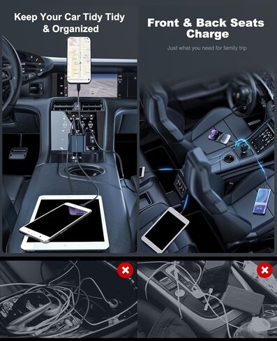 شاحن سيارة قابل للسحب مع 100 وات، شاحن سيارة سريع 4 في 1 لمحول شاحن هاتف iPhone للسيارة مع كابلات قابلة للسحب ومنفذي شحن شاحن قابل للسحب لهاتف iPhone 15/14/13/12 وGalaxy وPixel in Kuwait