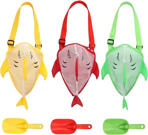 3pcs Mesh Beach Bags for Kids, Crab Style Seashell Bag with 3 Shovel & Adjustable Strap Shell Collecting Bag for Holding Pool Sand Toys Swimming Suit in Kuwait