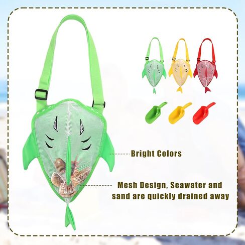3pcs Mesh Beach Bags for Kids, Crab Style Seashell Bag with 3 Shovel & Adjustable Strap Shell Collecting Bag for Holding Pool Sand Toys Swimming Suit in Kuwait