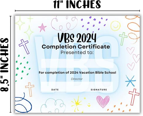 جائزة الإنجاز لشهادة إتمام مدرسة الكتاب المقدس VBS Vacation لعام 2024 | 50 pk 8.5x11 "جائزة الحضور للأطفال المشاركة المدرسية الدينية الملونة غير الطائفية in Saudi Arabia