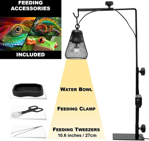 Pet Lamp Stand for Reptiles Insects and Cold Blooded Basking Animals– Adjustable Height and Reach Heat Light Hanger – Includes Feeding Accessories in Saudi Arabia