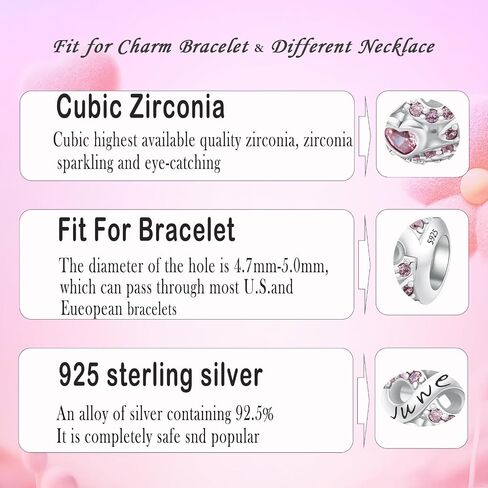MICOO 925 Sterling Silver Birthstone Charm Birthday Gifts Jan-Dec Charms For Bracelet，Bead Charms For Bracelets and Necklaces,Gifts For Women. in Saudi Arabia