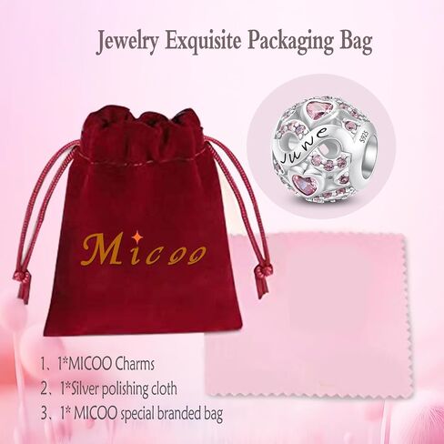 MICOO 925 Sterling Silver Birthstone Charm Birthday Gifts Jan-Dec Charms For Bracelet，Bead Charms For Bracelets and Necklaces,Gifts For Women. in Saudi Arabia