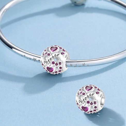 MICOO 925 Sterling Silver Birthstone Charm Birthday Gifts Jan-Dec Charms For Bracelet，Bead Charms For Bracelets and Necklaces,Gifts For Women. in Saudi Arabia