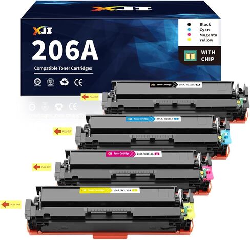 خراطيش حبر متوافقة مع XJI 206A (مع رقاقة) لحبر HP 206 A X 206X (4 عبوات)، لطابعة Laserjet Pro MFP M255 M255dw M282 M282nw M283 M283cdw M283fdw الملونة in Kuwait