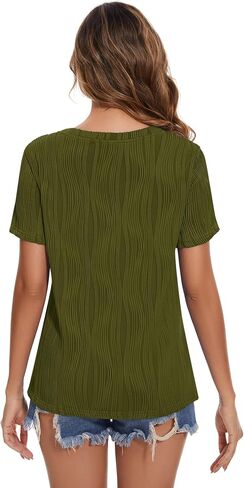 Micoson Women's Summer Short Sleeve Shirts Fashion Crew Neck T-Shirt Business Casual Textured Tops Basic Plain Tee Blouses in Saudi Arabia
