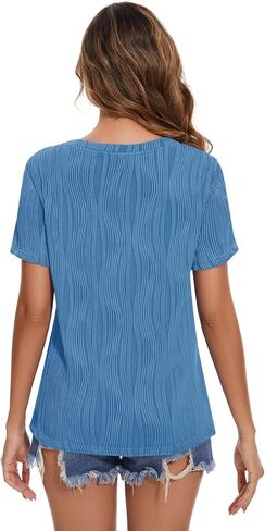 Micoson Women's Summer Short Sleeve Shirts Fashion Crew Neck T-Shirt Business Casual Textured Tops Basic Plain Tee Blouses in Saudi Arabia