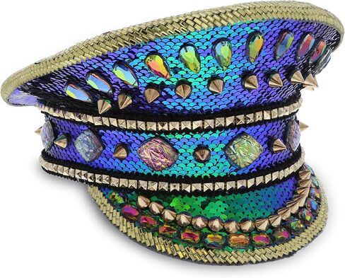 قبعة Steampunk باللون الأزرق، قبعة معدنية من حجر الراين in Kuwait