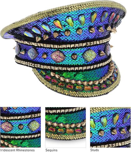 قبعة Steampunk باللون الأزرق، قبعة معدنية من حجر الراين in Kuwait