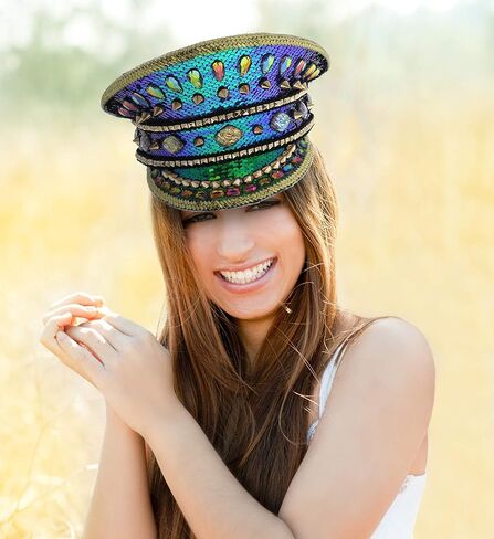 قبعة Steampunk باللون الأزرق، قبعة معدنية من حجر الراين in Kuwait