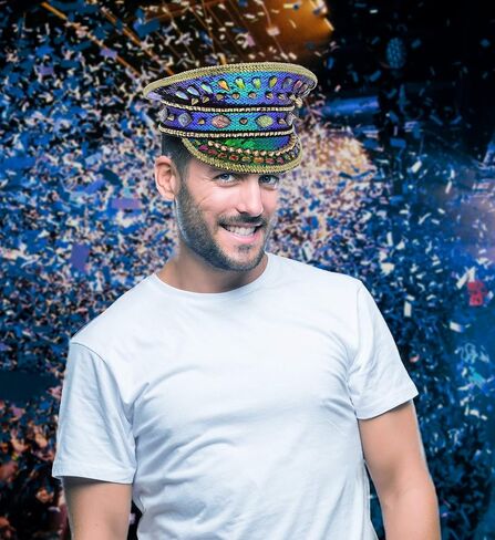 قبعة Steampunk باللون الأزرق، قبعة معدنية من حجر الراين in Kuwait