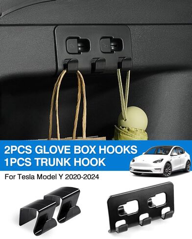 Custom Fit for Glove Box Hooks 2020-2023 Tesla Model Y & 2017-2023 Model 3 Accessories Glove Box Organizer Bag Holder Storage Hanger Clip ABS Material Black 2PCS in Saudi Arabia