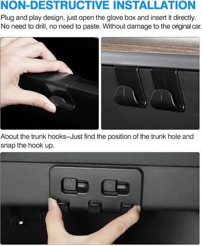 Custom Fit for Glove Box Hooks 2020-2023 Tesla Model Y & 2017-2023 Model 3 Accessories Glove Box Organizer Bag Holder Storage Hanger Clip ABS Material Black 2PCS in Saudi Arabia