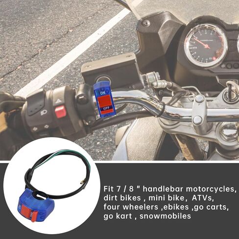 مقابض مسرع الخانق الصغيرة مقاس 7/8 بوصة 22 مم، كابل الخانق 50 بوصة، 50 90 110 125cc Pit Bike Dirtbike 50 بوصة كابل الخانق + مشبك الخانق + مفتاح إيقاف التشغيل (الخط الأزرق) in Kuwait