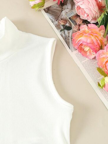 Verdusa Girl's 2 Piece Outfits Mock Neck Tank Top and Ruffled Denim Skirt Set in Saudi Arabia