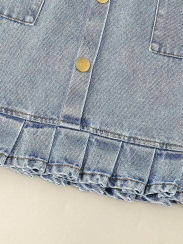Verdusa Girl's 2 Piece Outfits Mock Neck Tank Top and Ruffled Denim Skirt Set in Saudi Arabia