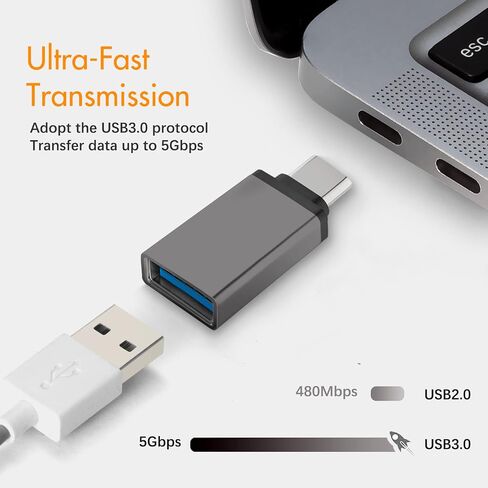محول USB C إلى USB 3.0، 4 حزم USB C إلى محول ذكر إلى أنثى متوافق مع MacBook 2018 2017 2016، Samsung Galaxy Note 8، Galaxy S8 S8+ S9، Google Pixel، Nexus، والمزيد (رمادي) in Kuwait